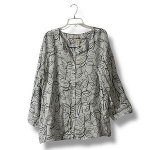 Cynthia Rowley 100% Linen Floral Button Down Top Women’s Size 2X White Black